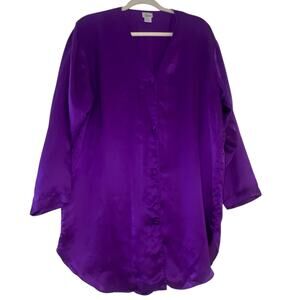 Vintage 90's 100% Silk Purple Long Sleeve Sleep Shirt Buttoned Pajamas PJs